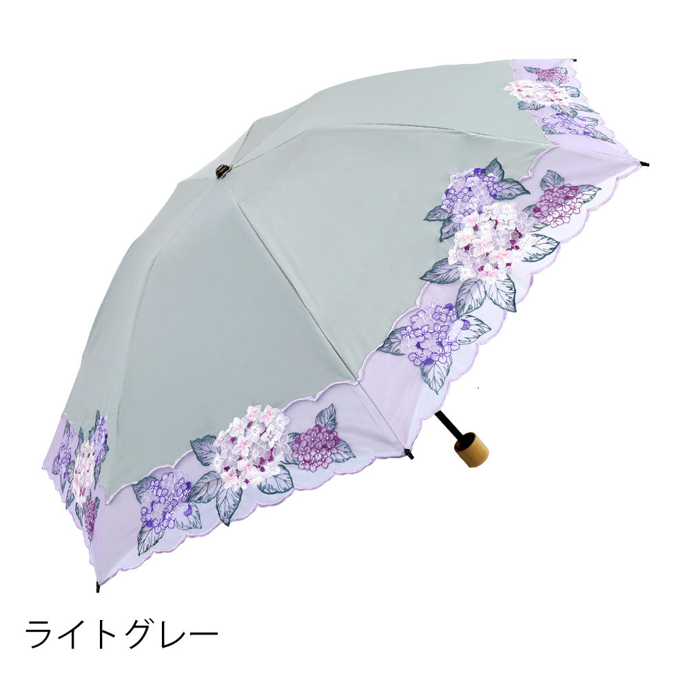 紫陽花オーガンジーカットワーク刺繍晴雨兼用 ミニ折りたたみ日傘