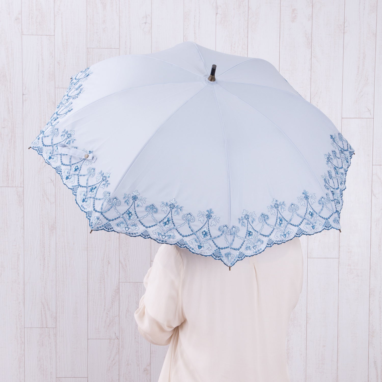 マーブル刺繍かわず張り 晴雨兼用ショート長日傘