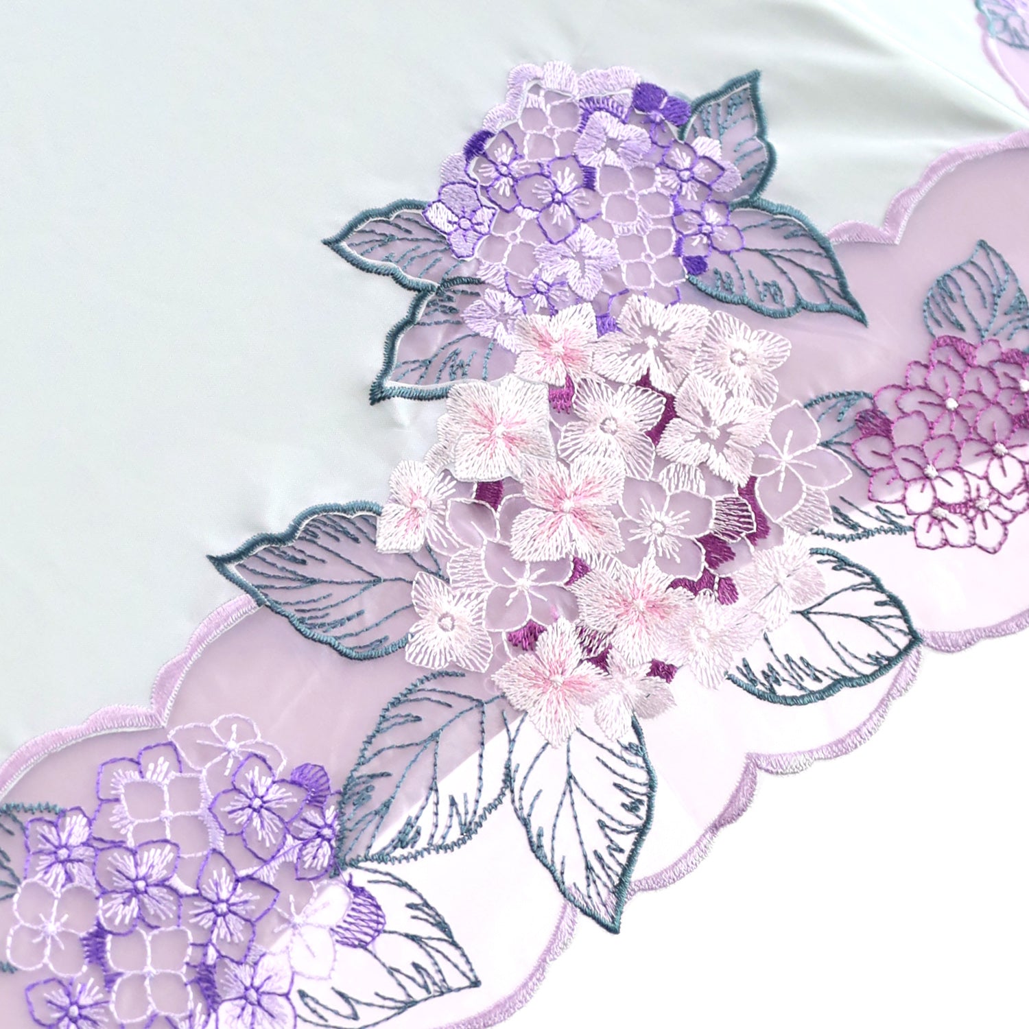 紫陽花オーガンジーカットワーク刺繍晴雨兼用 ミニ折りたたみ日傘