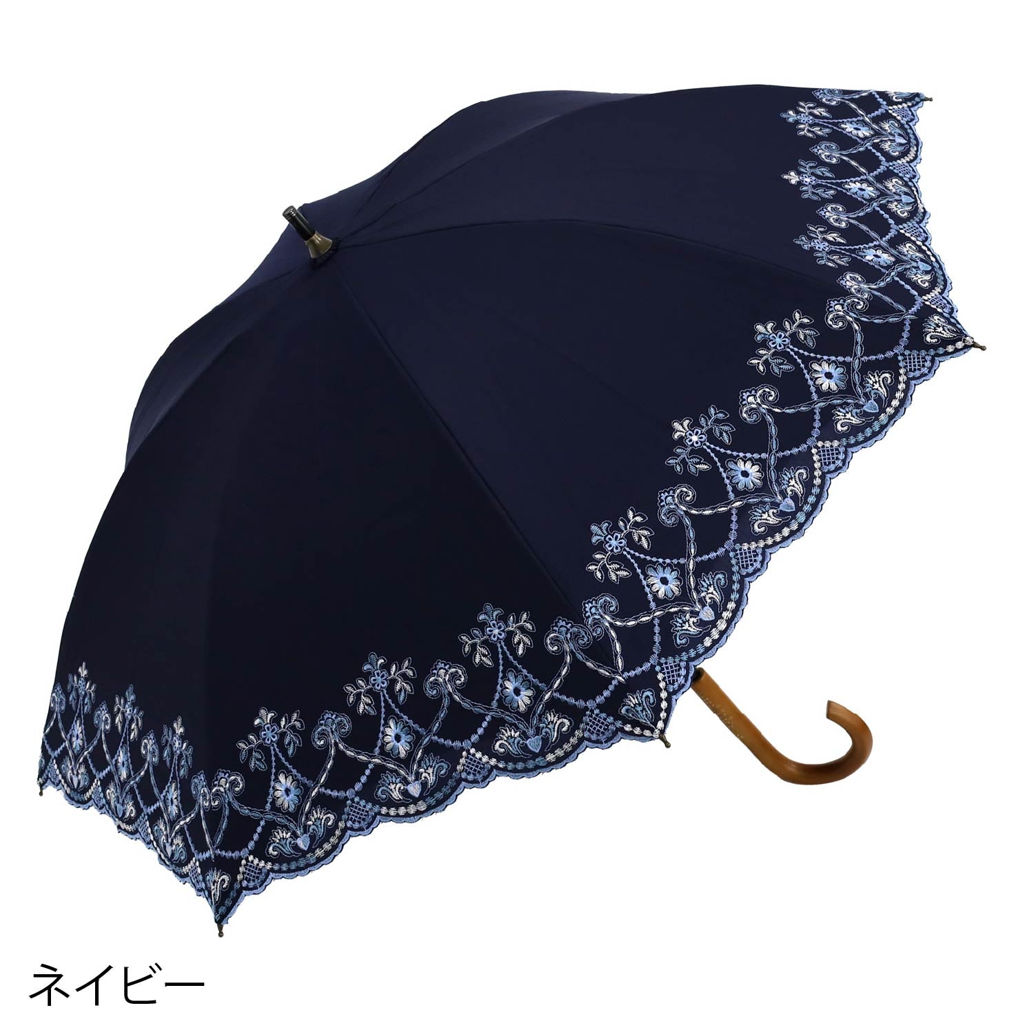 マーブル刺繍かわず張り 晴雨兼用ショート長日傘
