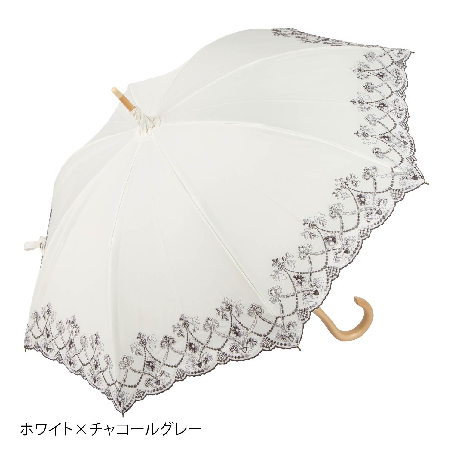 マーブル刺繍かわず張り 晴雨兼用長日傘