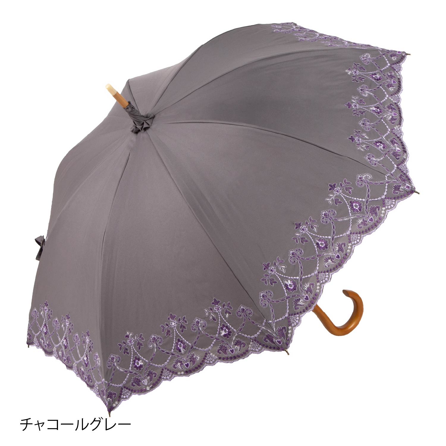 マーブル刺繍かわず張り 晴雨兼用長日傘