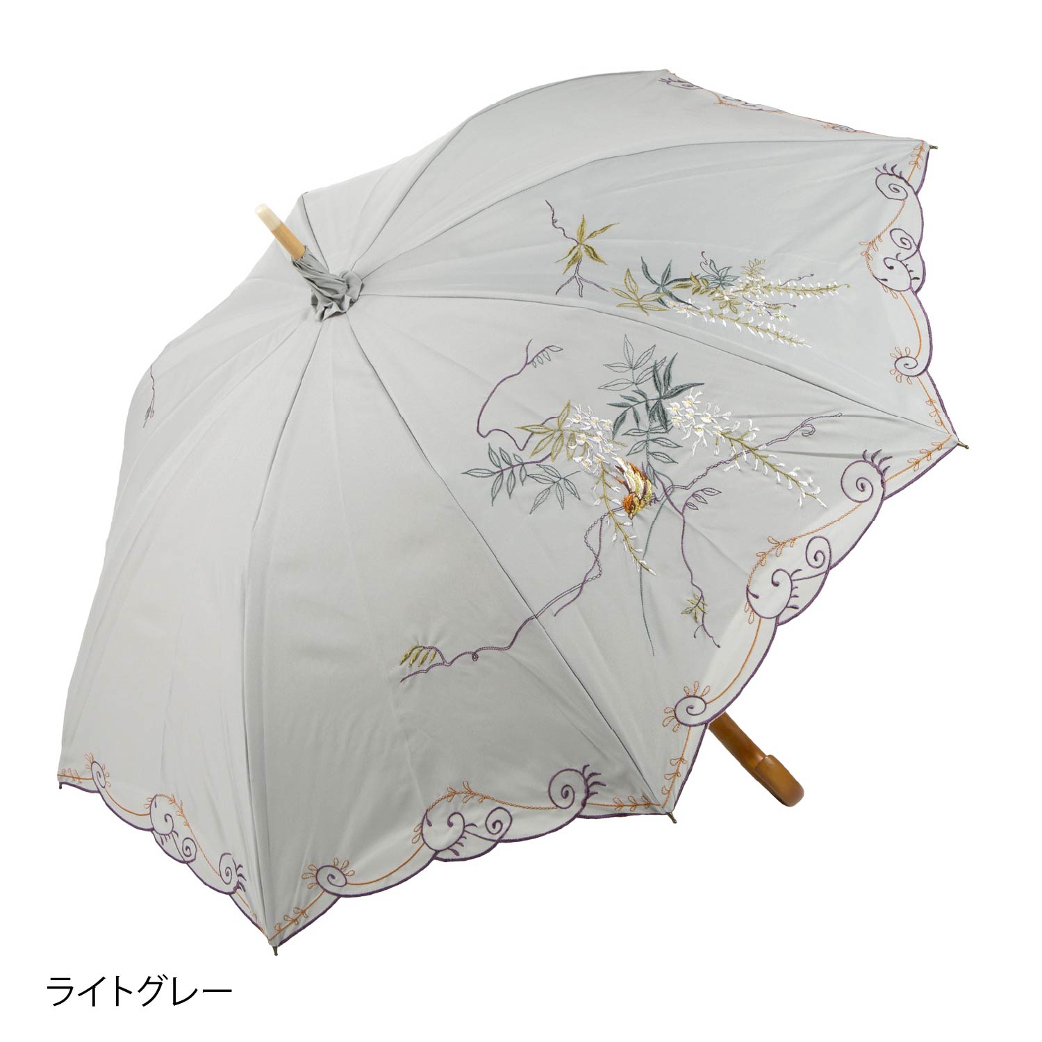 藤花刺繍かわず張り 晴雨兼用長日傘