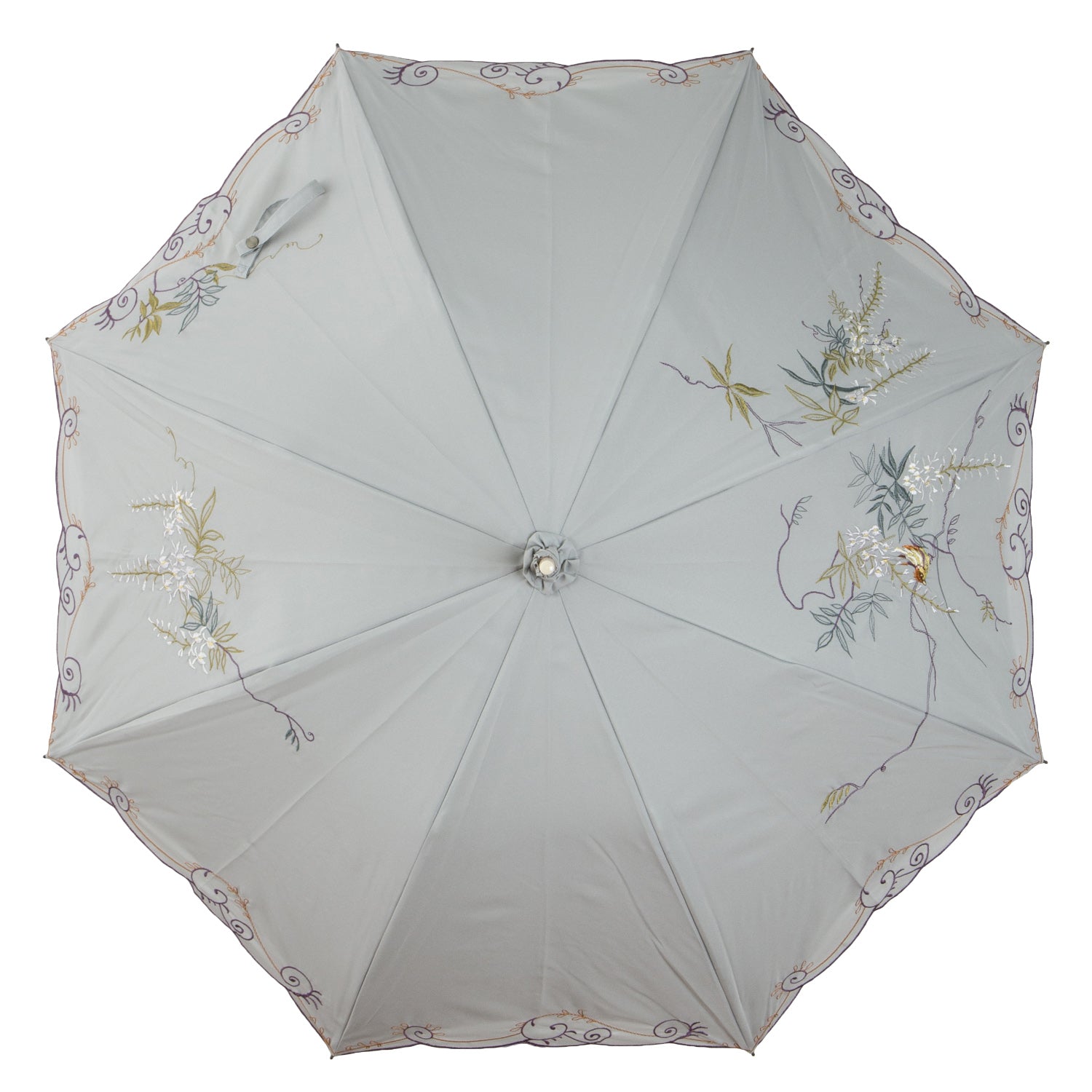藤花刺繍かわず張り 晴雨兼用長日傘