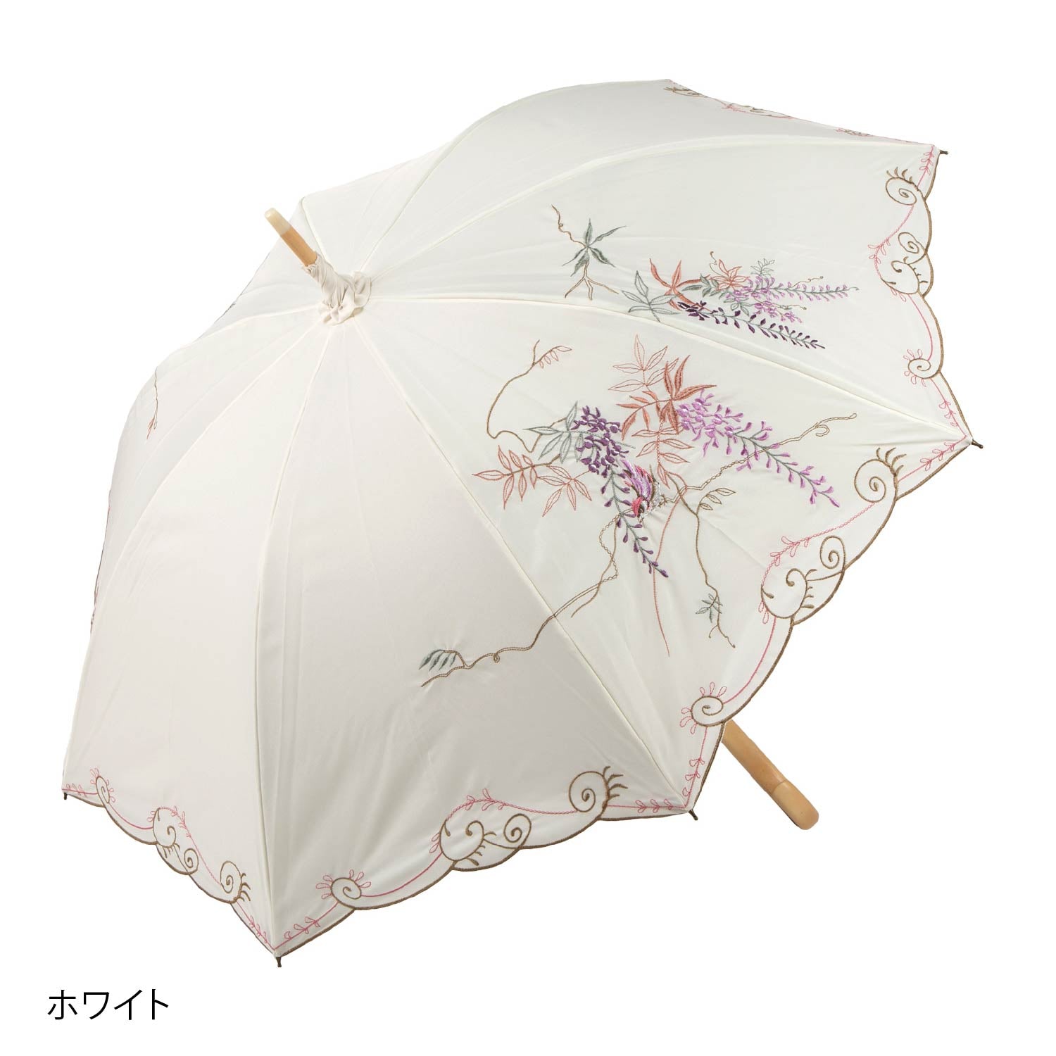 藤花刺繍かわず張り 晴雨兼用長日傘