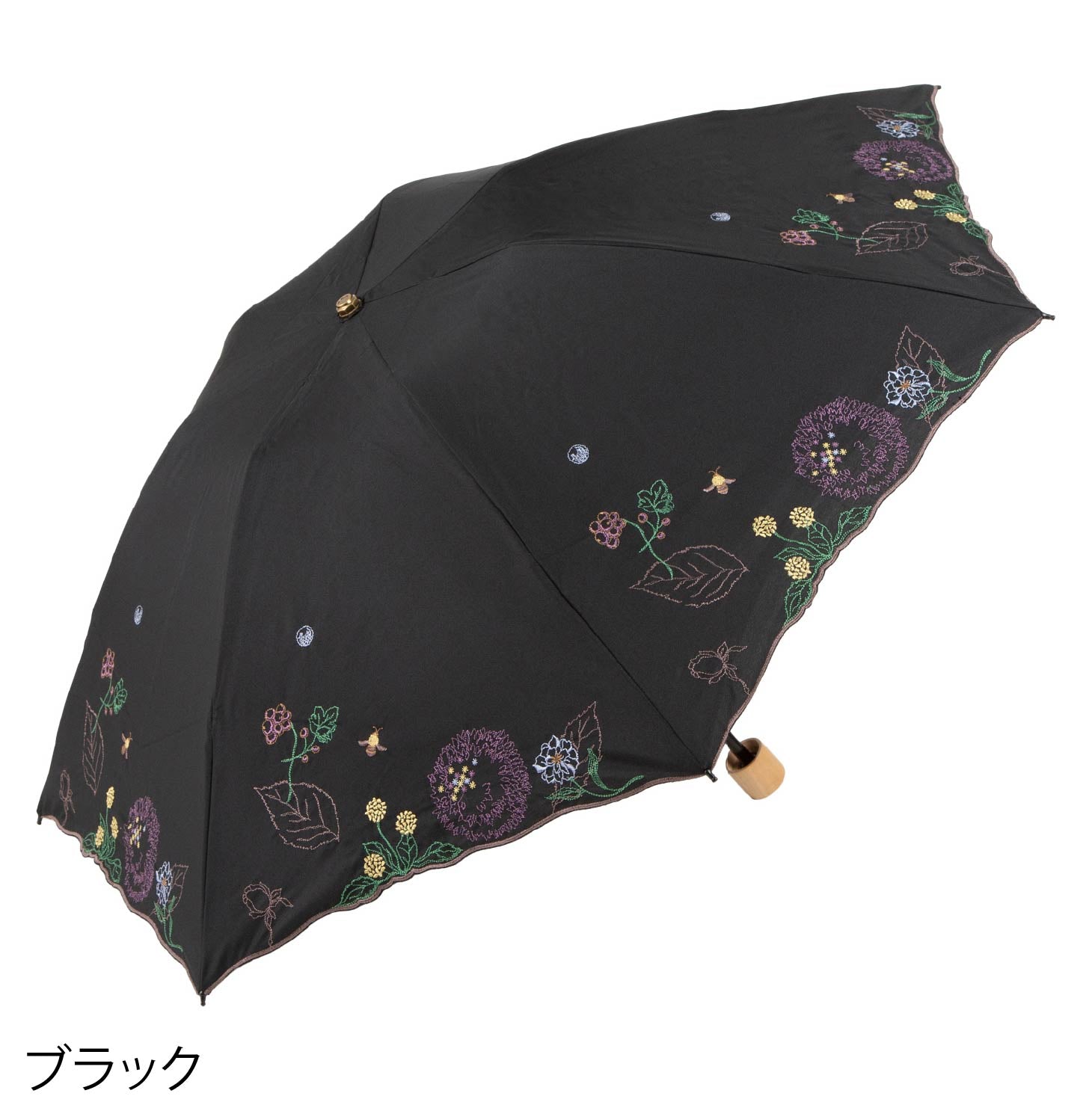 ボタニカル刺繍晴雨兼用 ミニ折りたたみ日傘