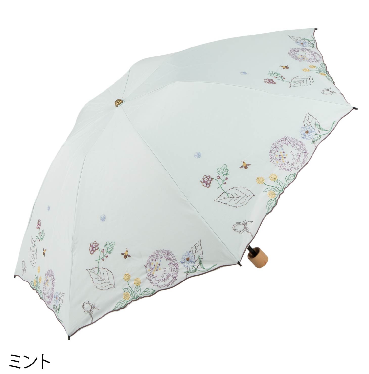 ボタニカル刺繍晴雨兼用 ミニ折りたたみ日傘