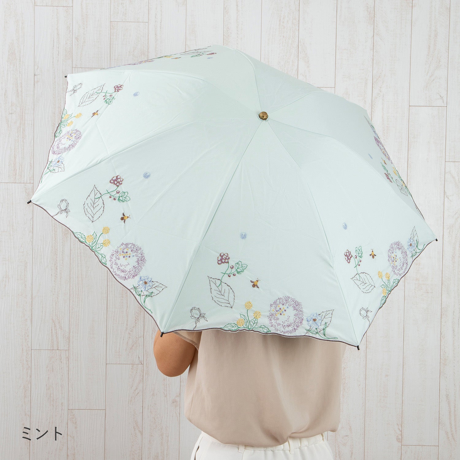 ボタニカル刺繍晴雨兼用 ミニ折りたたみ日傘