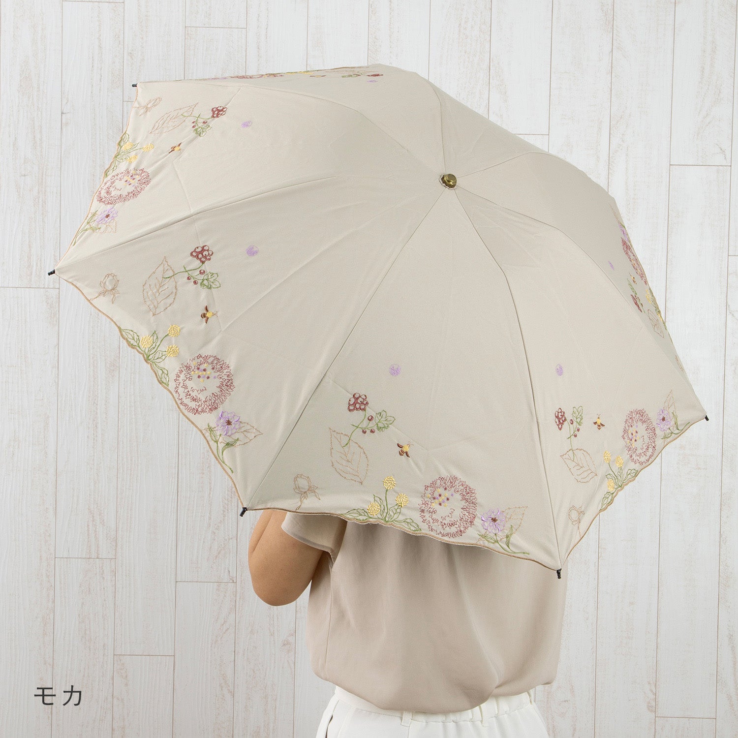 ボタニカル刺繍晴雨兼用 ミニ折りたたみ日傘