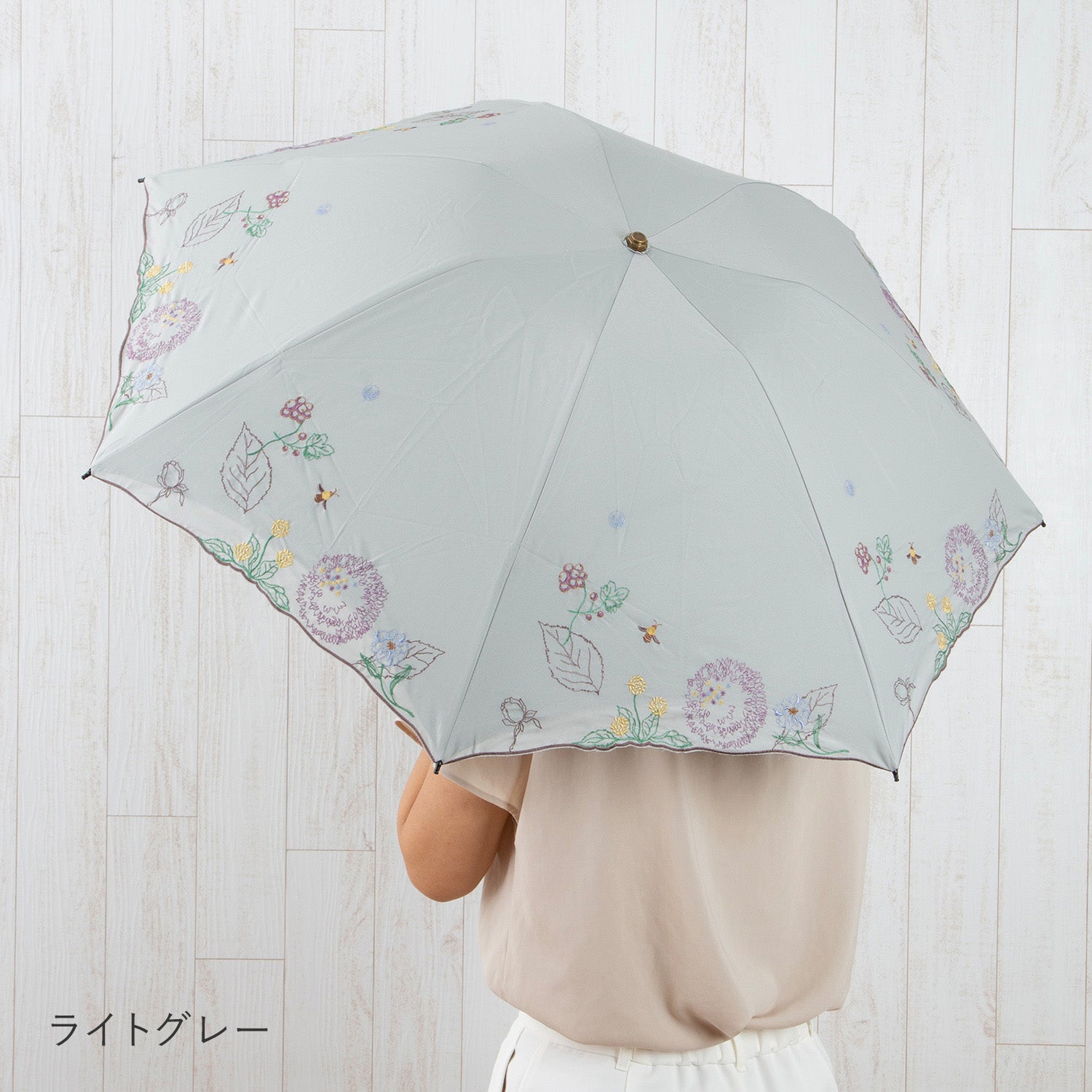 ボタニカル刺繍晴雨兼用 ミニ折りたたみ日傘