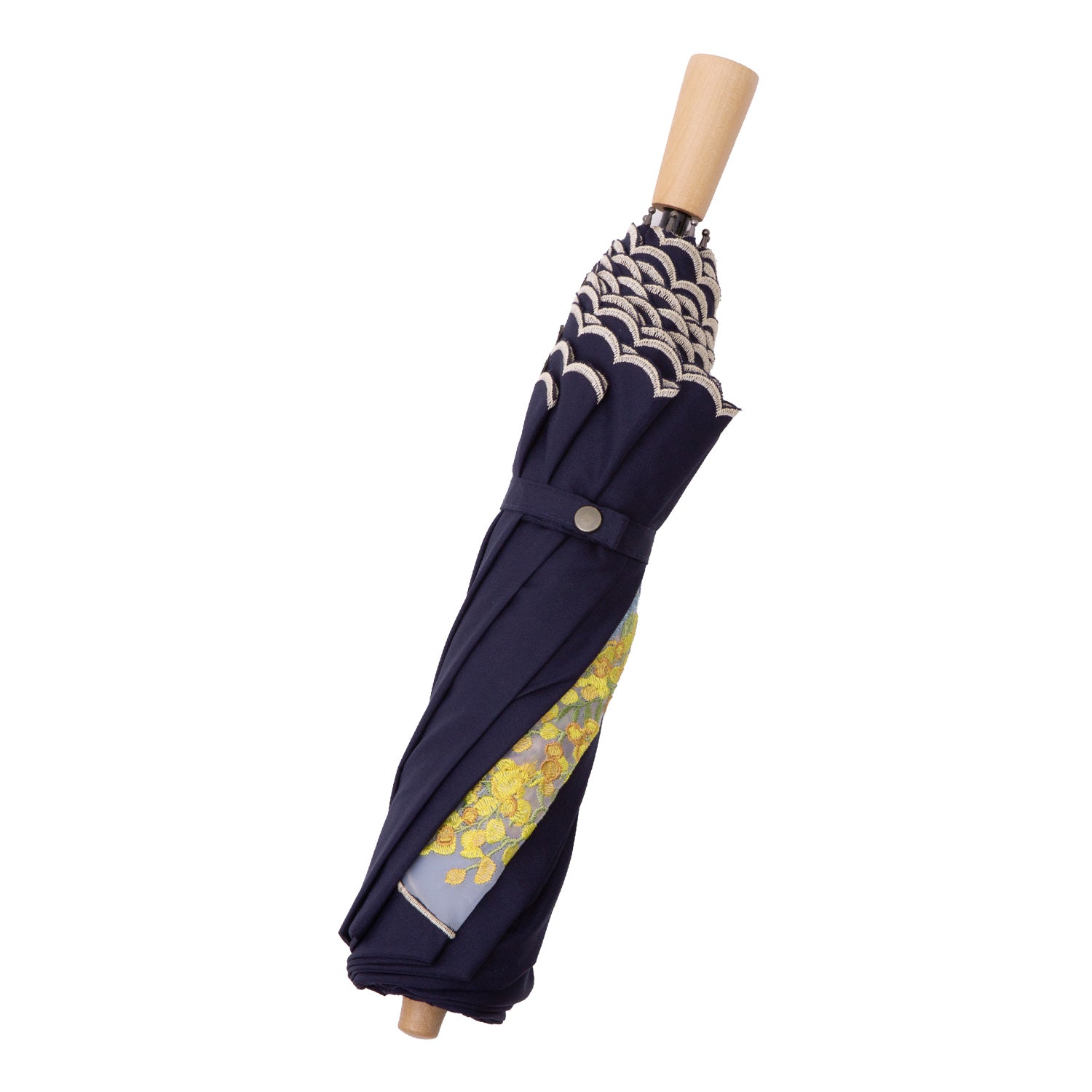 ミモザオーガンジーカットワーク刺繍かわず張り晴雨兼用ショート折りたたみ日傘