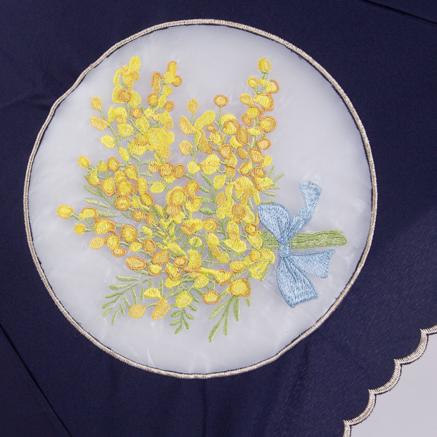 ミモザオーガンジーカットワーク刺繍かわず張り晴雨兼用ショート折りたたみ日傘