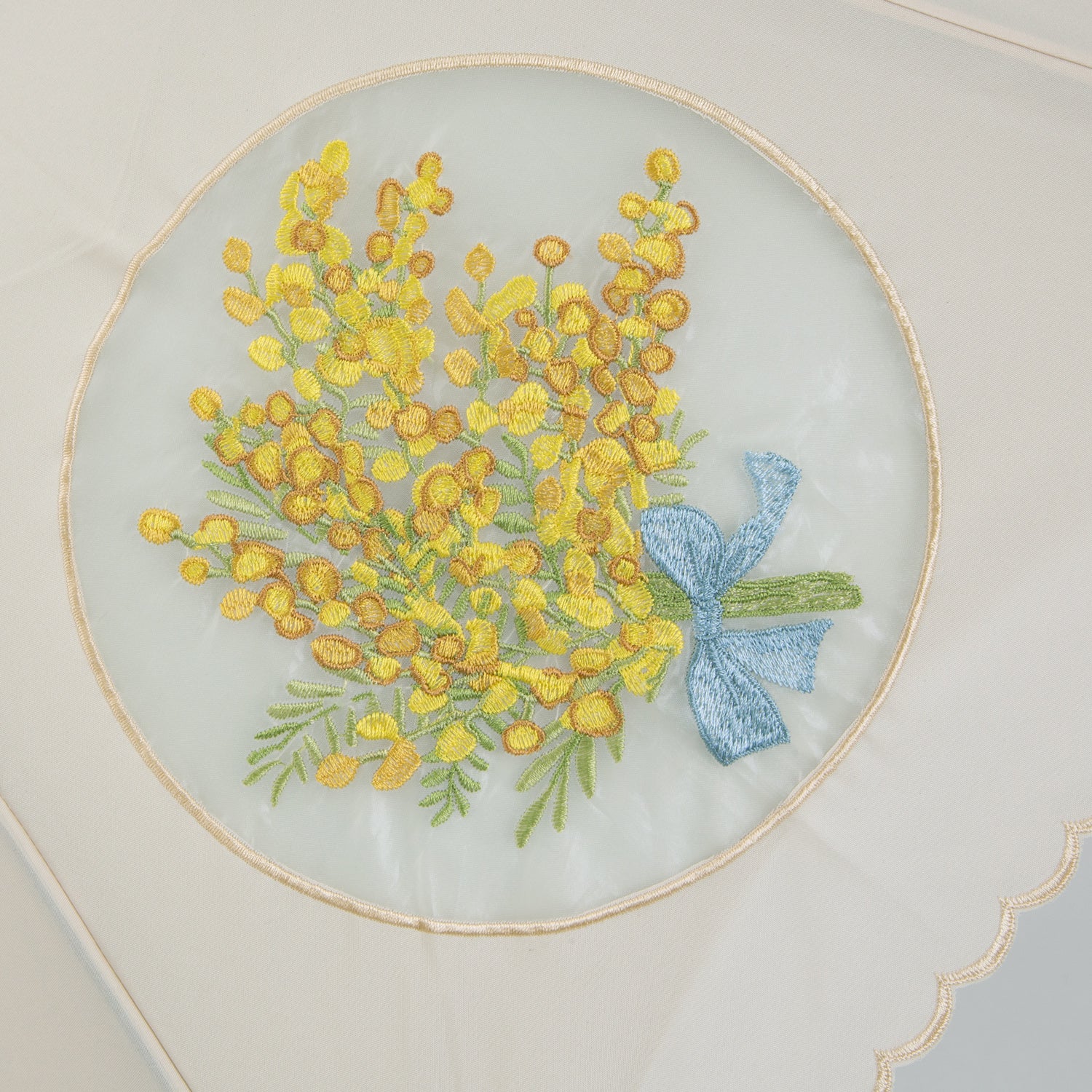 ミモザオーガンジーカットワーク刺繍かわず張り晴雨兼用ショート折りたたみ日傘