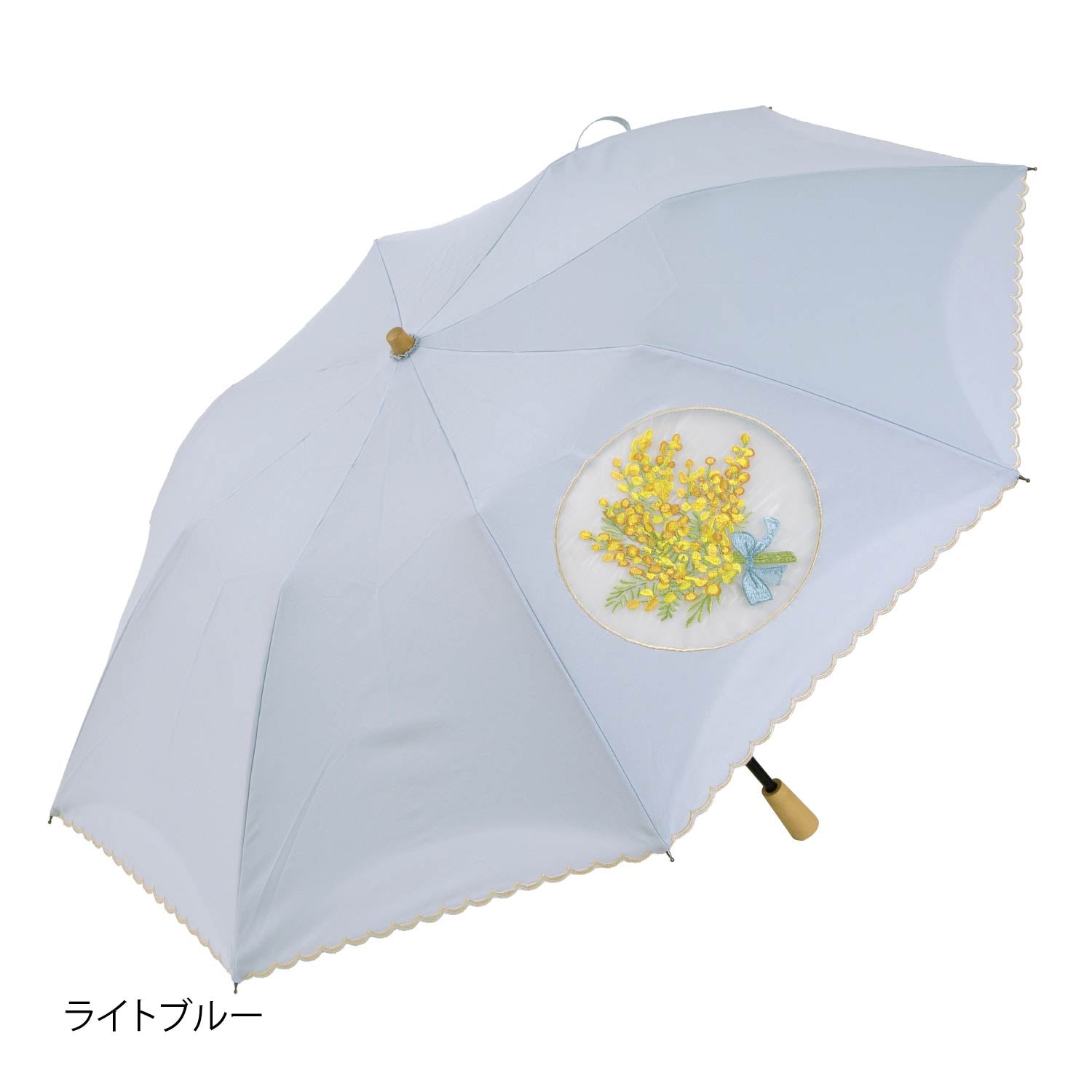 ミモザオーガンジーカットワーク刺繍かわず張り晴雨兼用ショート折りたたみ日傘