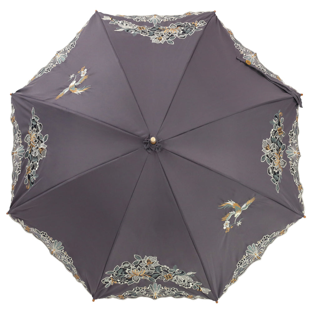 花鳥オーガンジーカットワーク 刺繍かわず張り晴雨兼用 長日傘