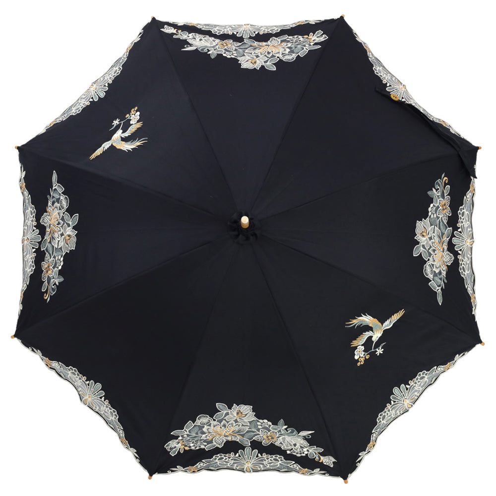 花鳥オーガンジーカットワーク 刺繍かわず張り晴雨兼用 長日傘