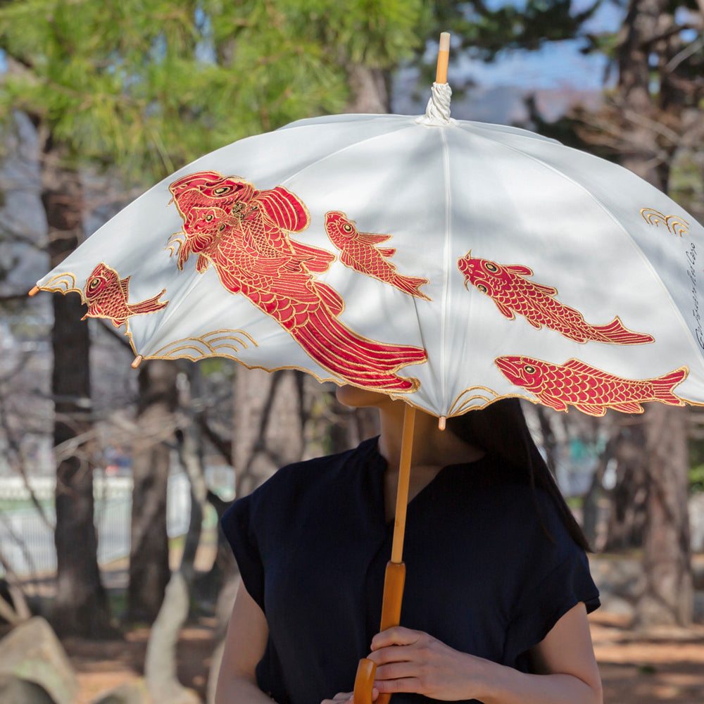 Kiyanカープカットワーク刺繍 かわず張り長日傘