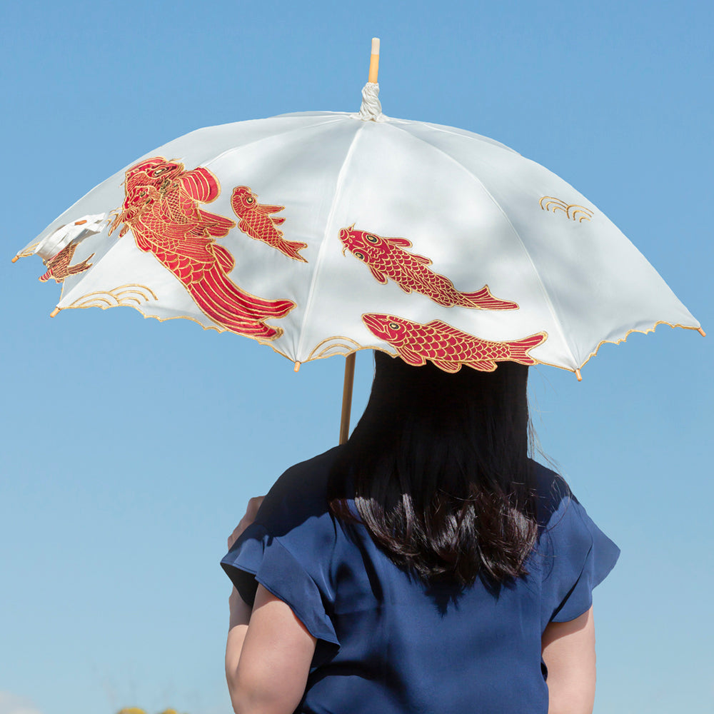 Kiyanカープカットワーク刺繍 かわず張り長日傘