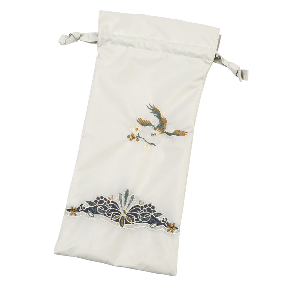 花鳥オーガンジーカットワーク 刺繍かわず張り晴雨兼用 ショート折日傘