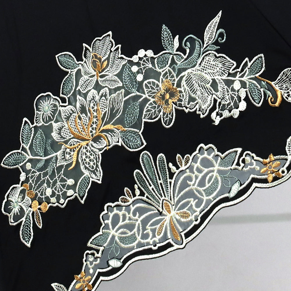 花鳥オーガンジーカットワーク 刺繍かわず張り晴雨兼用 ショート折日傘