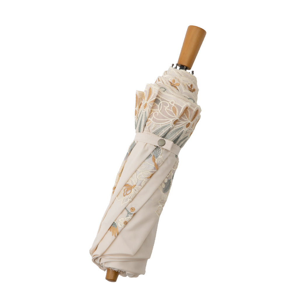 花鳥オーガンジーカットワーク 刺繍かわず張り晴雨兼用 ショート折日傘