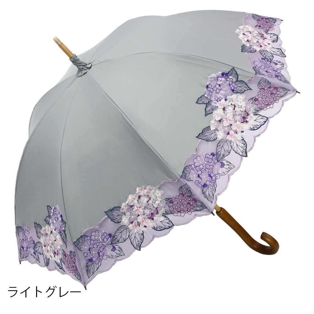 紫陽花オーガンジー カットワーク刺繍かわず張り 晴雨兼用長日傘