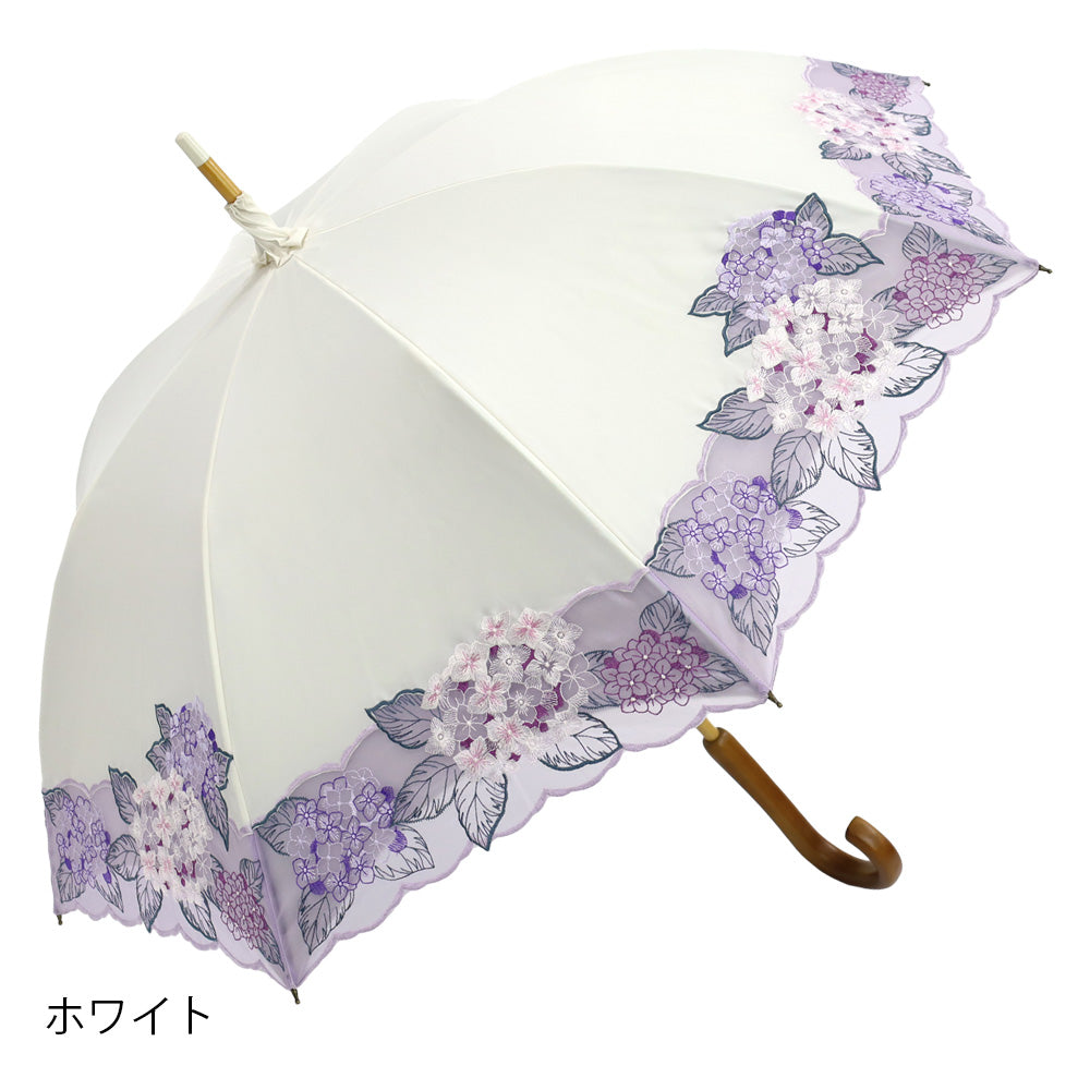 紫陽花オーガンジー カットワーク刺繍かわず張り 晴雨兼用長日傘