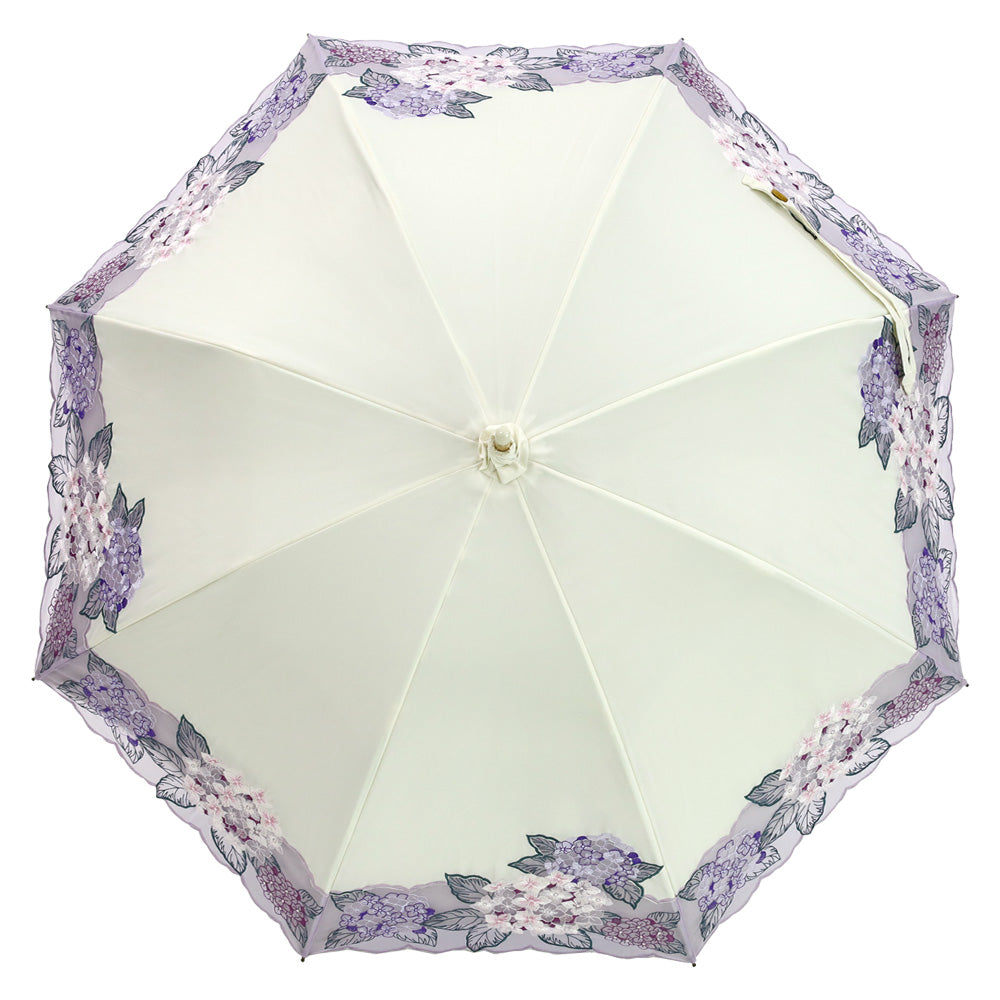 紫陽花オーガンジー カットワーク刺繍かわず張り 晴雨兼用長日傘
