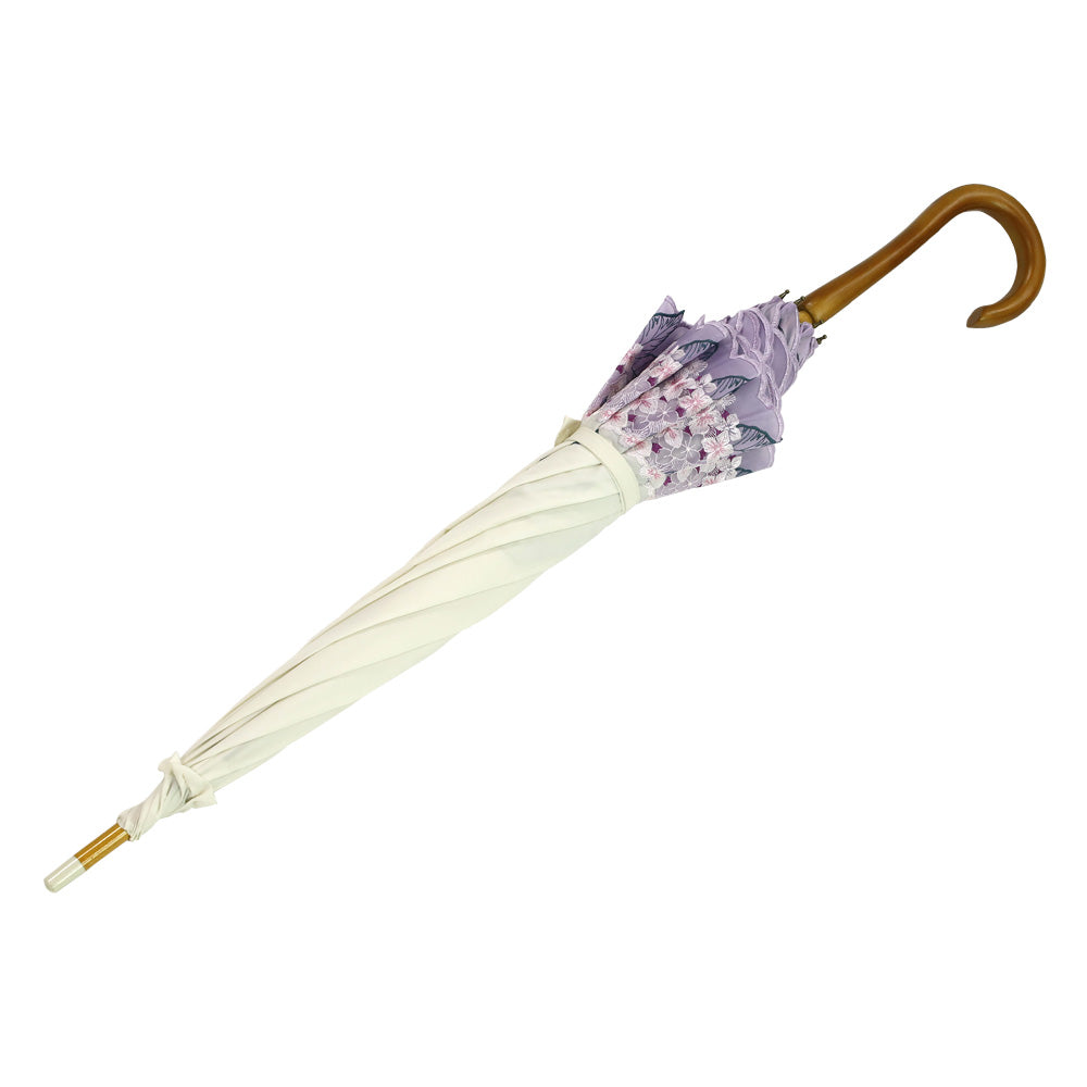 紫陽花オーガンジー カットワーク刺繍かわず張り 晴雨兼用長日傘