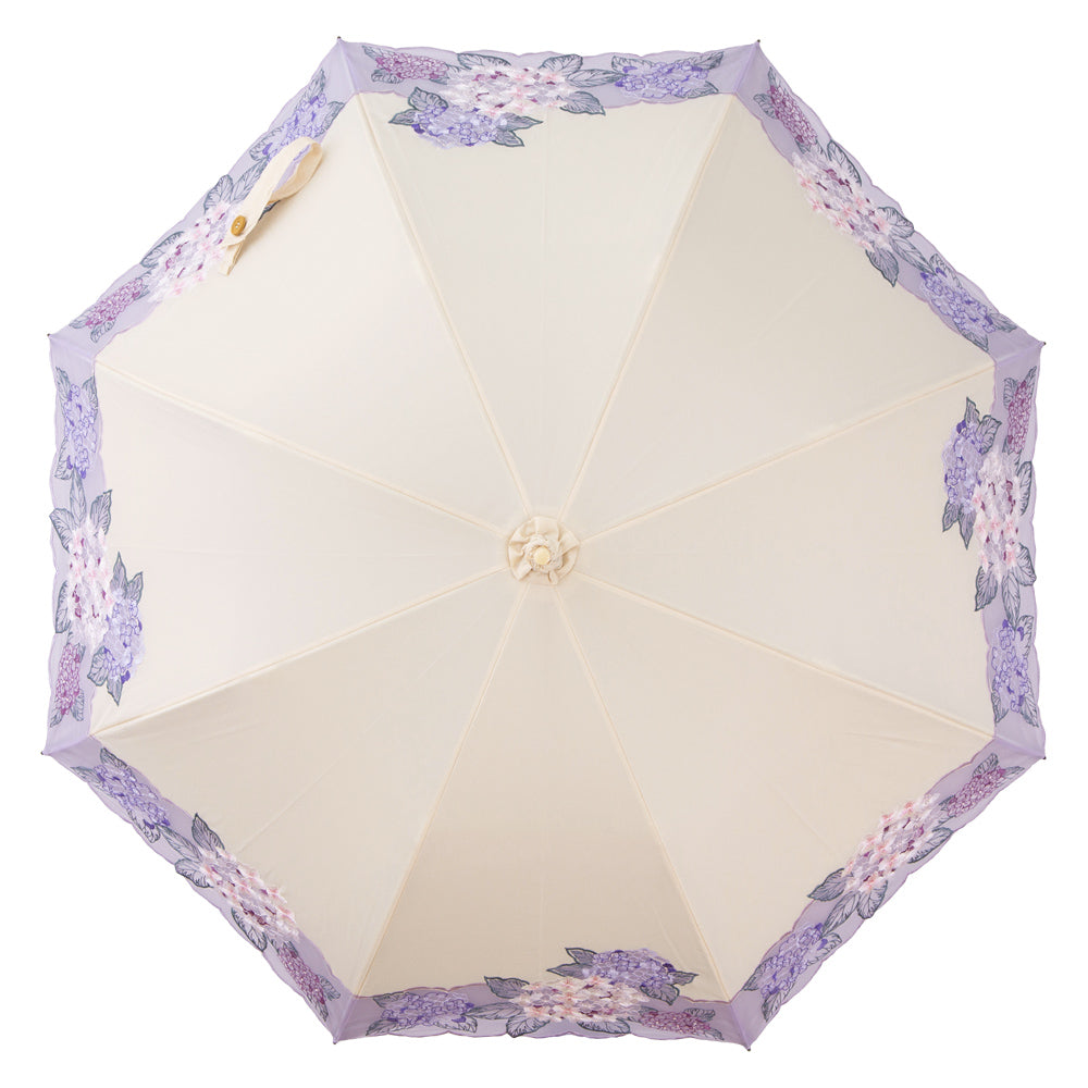 紫陽花オーガンジー カットワーク刺繍かわず張り 晴雨兼用長日傘