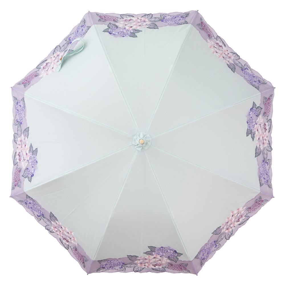 紫陽花オーガンジー カットワーク刺繍かわず張り 晴雨兼用長日傘