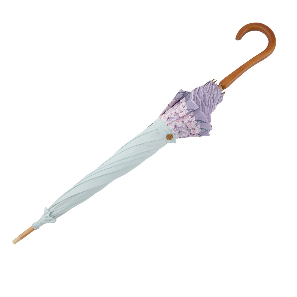 紫陽花オーガンジー カットワーク刺繍かわず張り 晴雨兼用長日傘