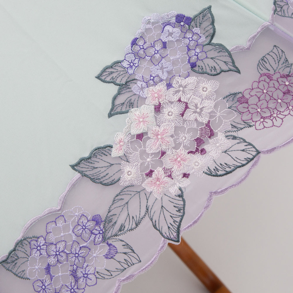 紫陽花オーガンジー カットワーク刺繍かわず張り 晴雨兼用長日傘