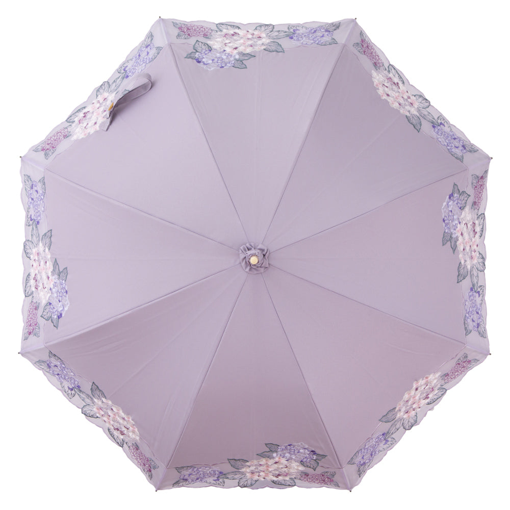 紫陽花オーガンジー カットワーク刺繍かわず張り 晴雨兼用長日傘