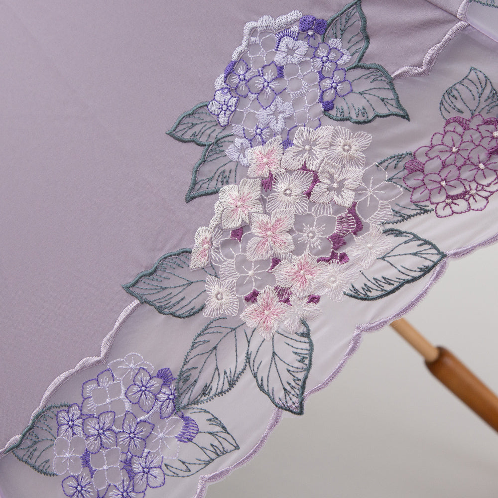 紫陽花オーガンジー カットワーク刺繍かわず張り 晴雨兼用長日傘