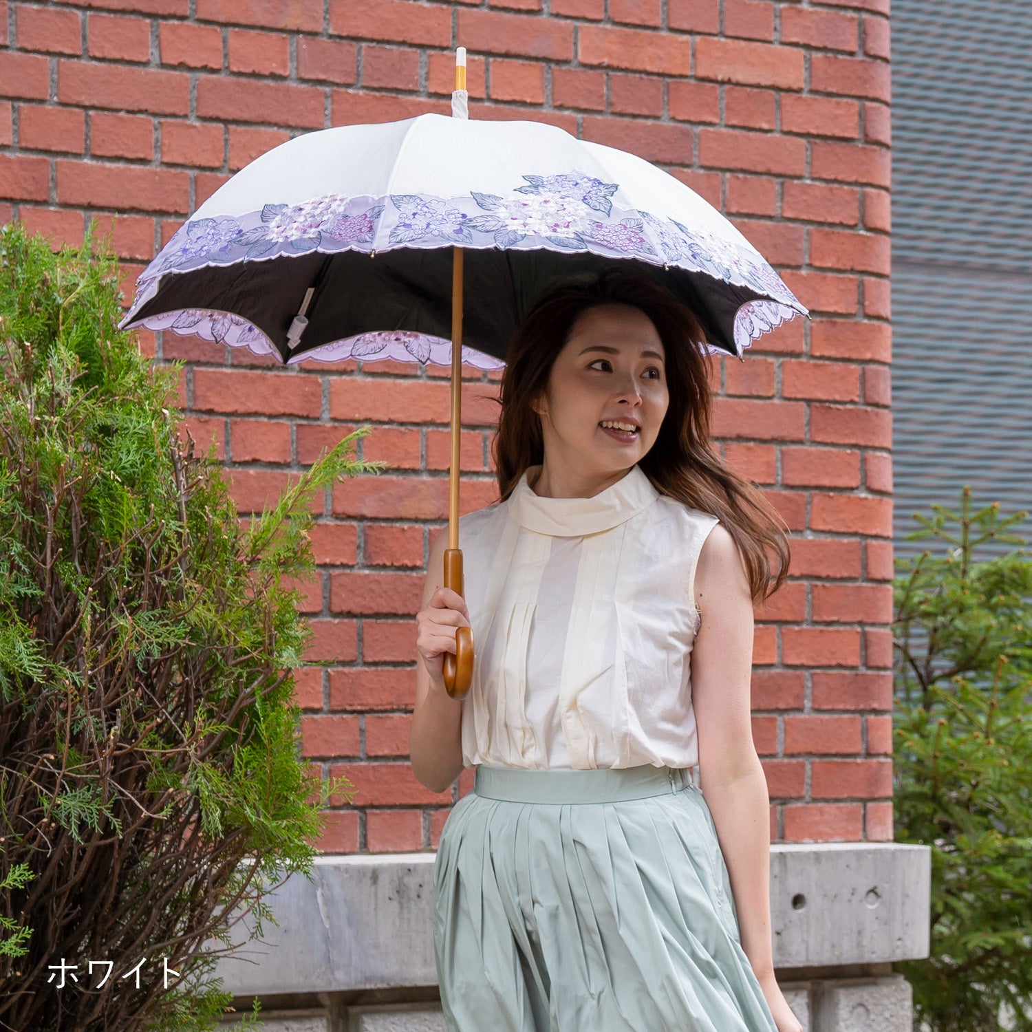 紫陽花オーガンジー カットワーク刺繍かわず張り 晴雨兼用長日傘