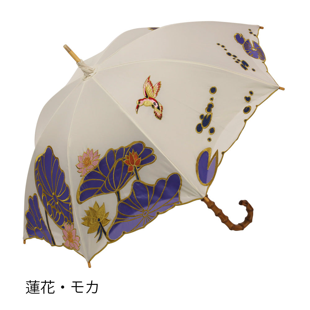 Kiyan蓮花・牡丹オーガンジーカットワーク刺繍 かわず張り長日傘