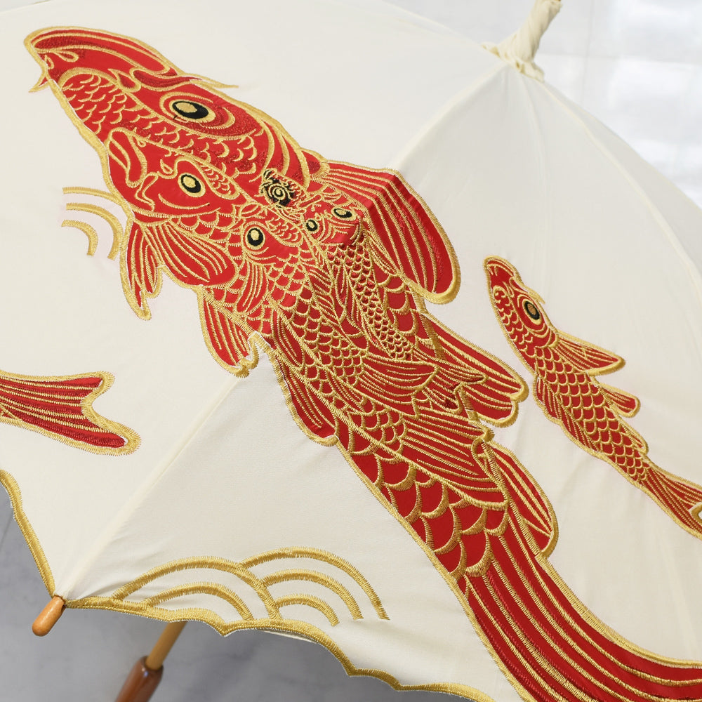 Kiyanカープカットワーク刺繍 かわず張り長日傘