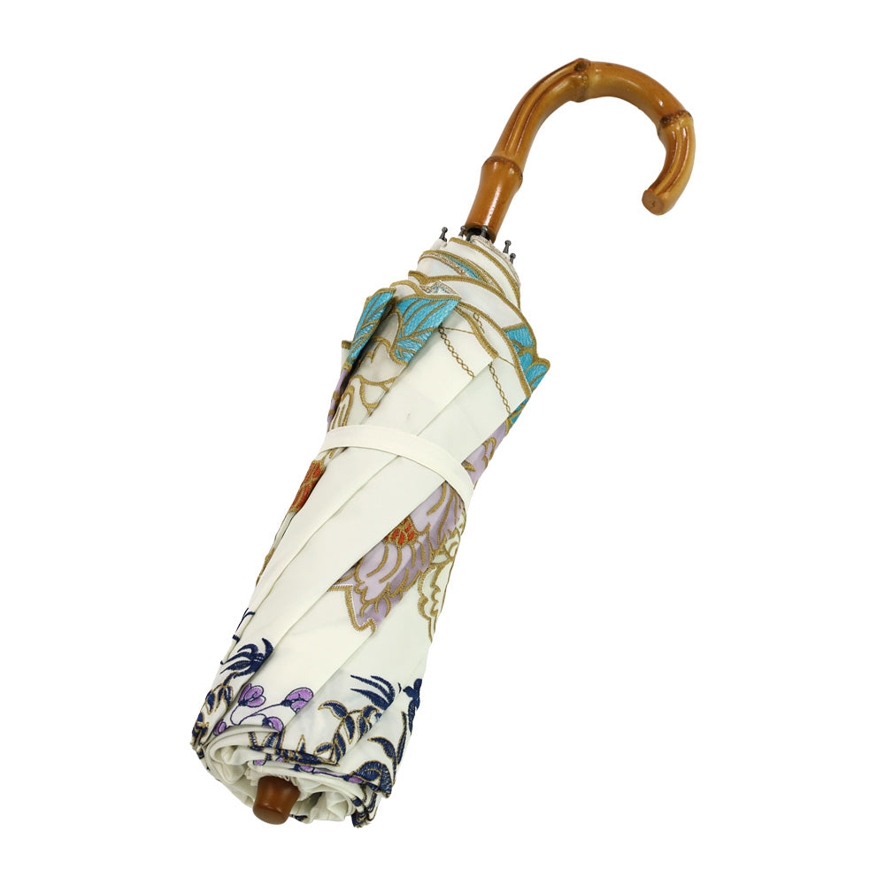 Kiyan蓮花・牡丹オーガンジーカットワーク刺繍 かわず張りショート折日傘