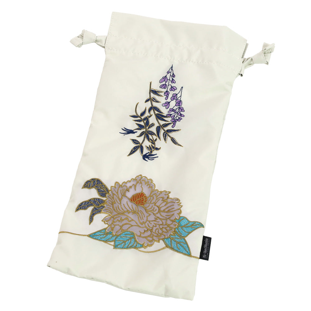 Kiyan蓮花・牡丹オーガンジーカットワーク刺繍 かわず張りショート折日傘