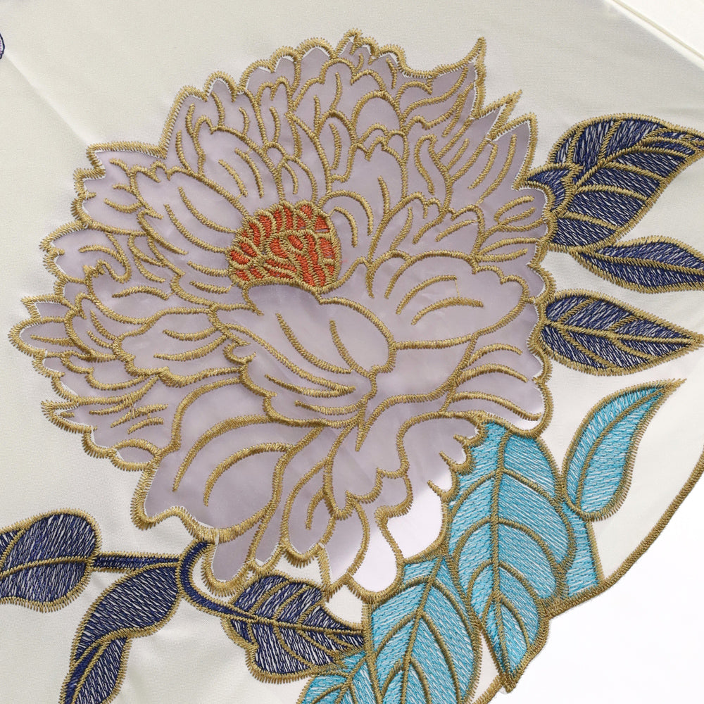 Kiyan蓮花・牡丹オーガンジーカットワーク刺繍 かわず張りショート折日傘