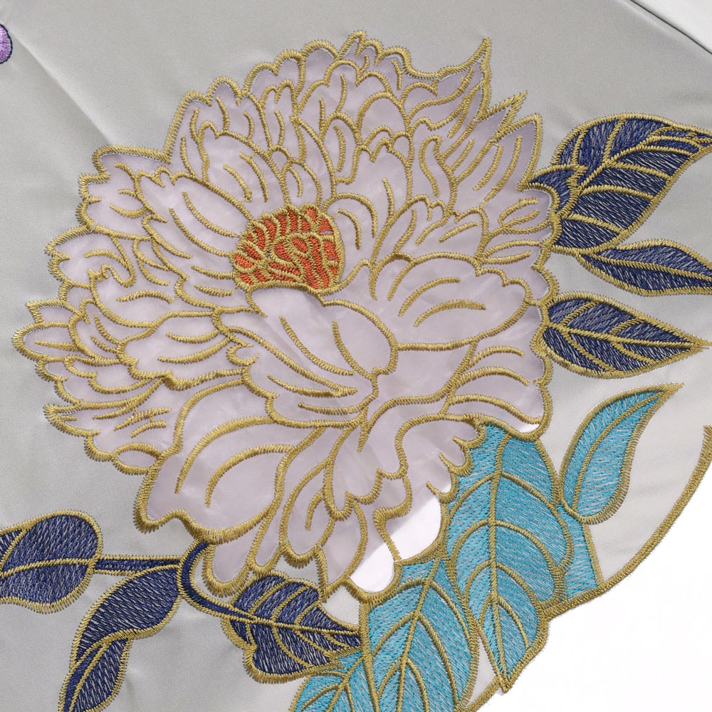 Kiyan蓮花・牡丹オーガンジーカットワーク刺繍 かわず張りショート折日傘