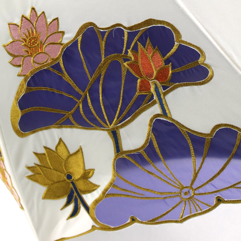 Kiyan蓮花・牡丹オーガンジーカットワーク刺繍 かわず張りショート折日傘