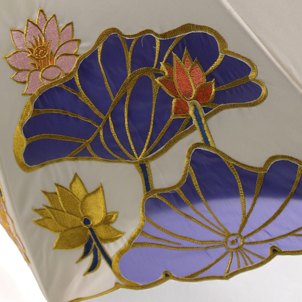 Kiyan蓮花・牡丹オーガンジーカットワーク刺繍 かわず張りショート折日傘