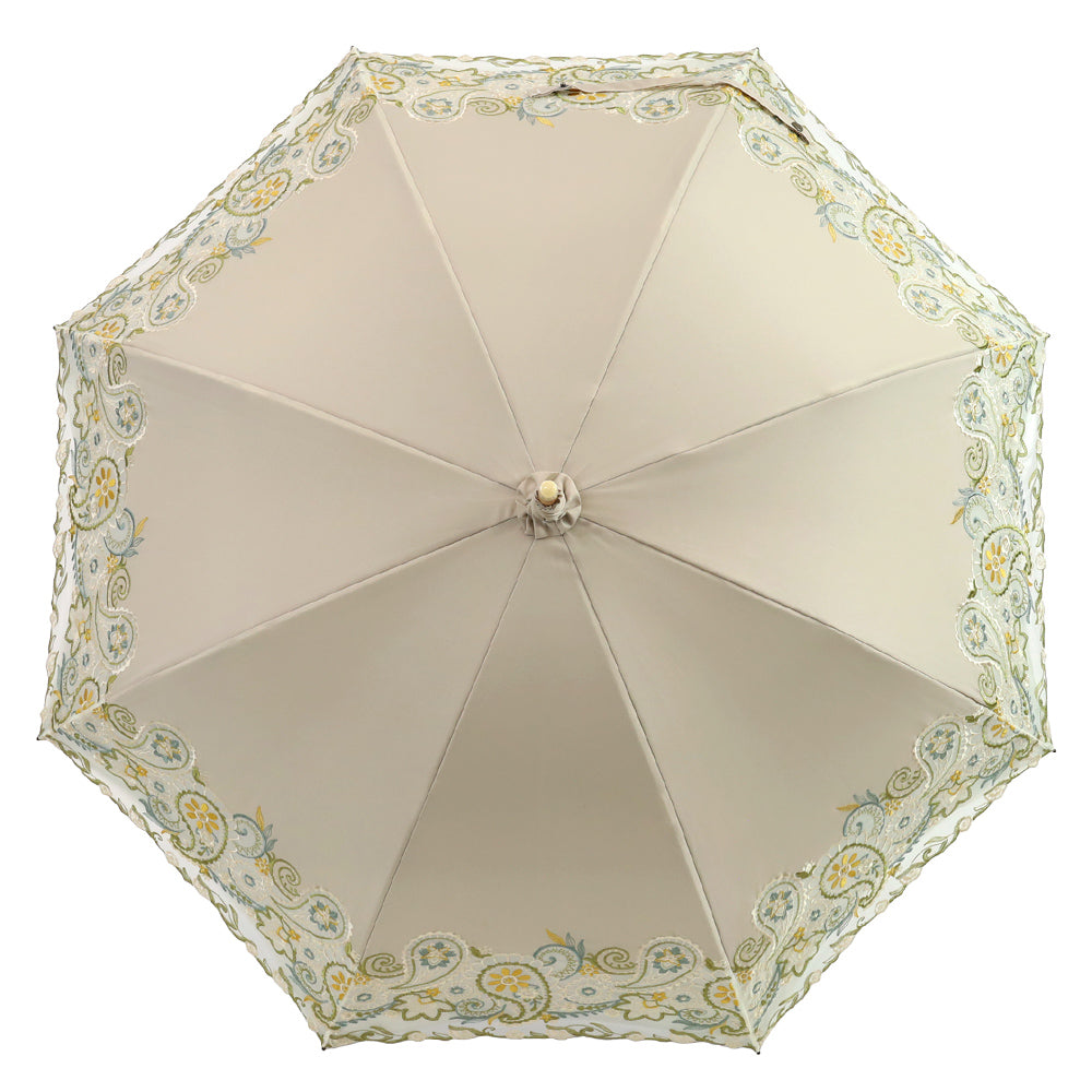 更紗ペーズリーオーガンジー カットワーク刺繍かわず張り 晴雨兼用長日傘