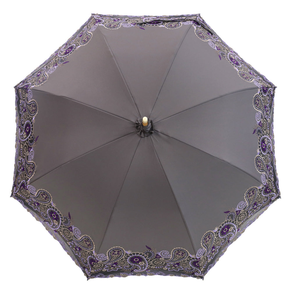 更紗ペーズリーオーガンジー カットワーク刺繍かわず張り 晴雨兼用長日傘