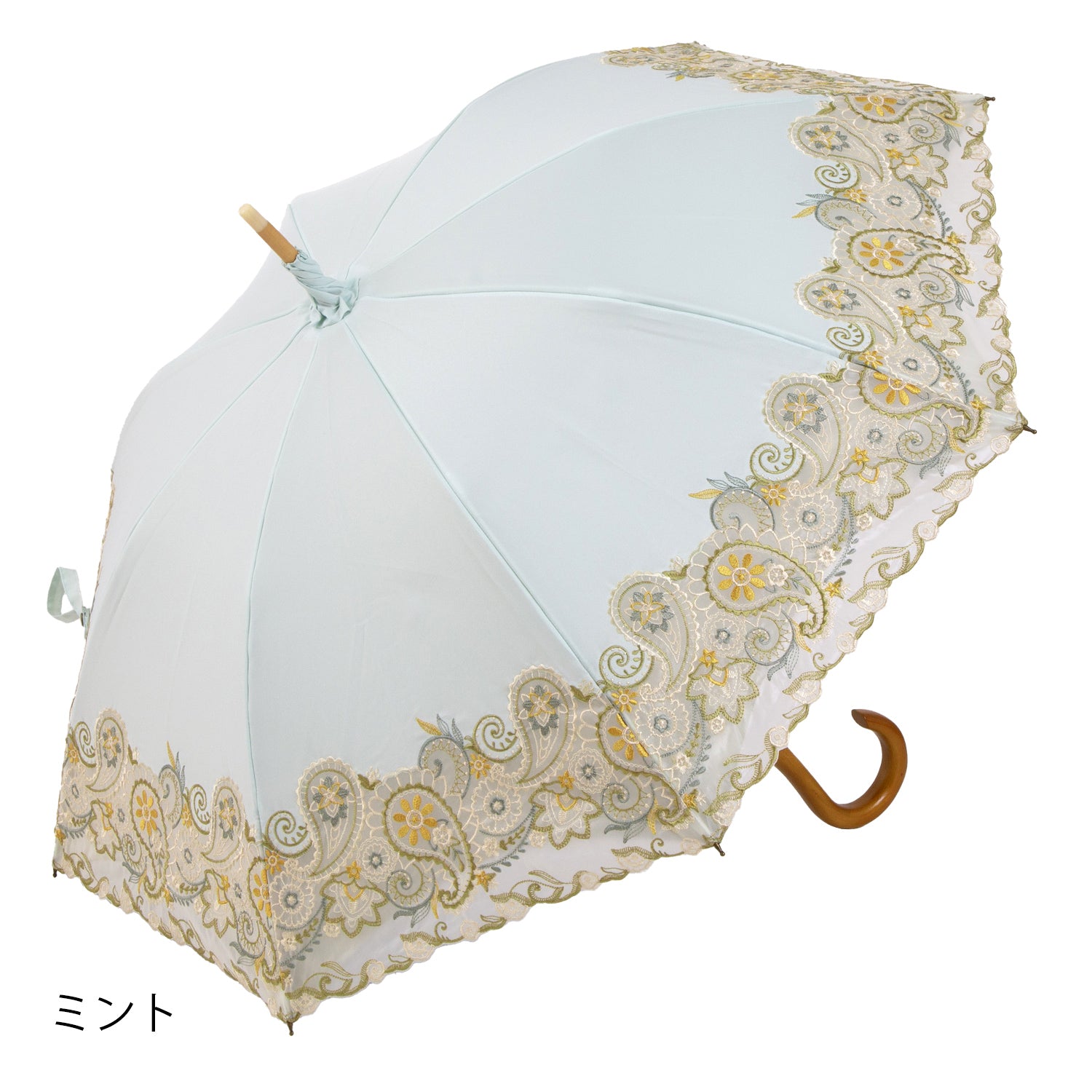 更紗ペーズリーオーガンジー カットワーク刺繍かわず張り 晴雨兼用長日傘