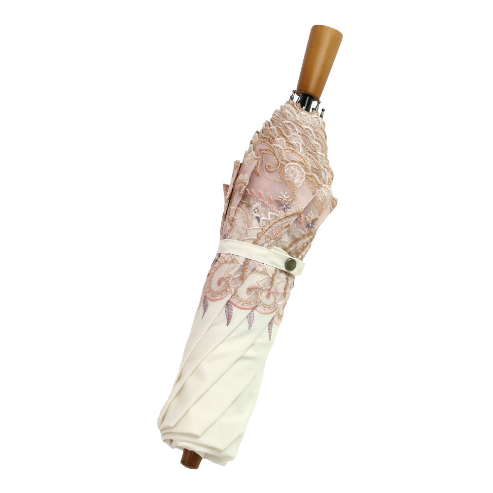 更紗ペーズリーオーガンジー カットワーク刺繍かわず張り 晴雨兼用ショート折日傘