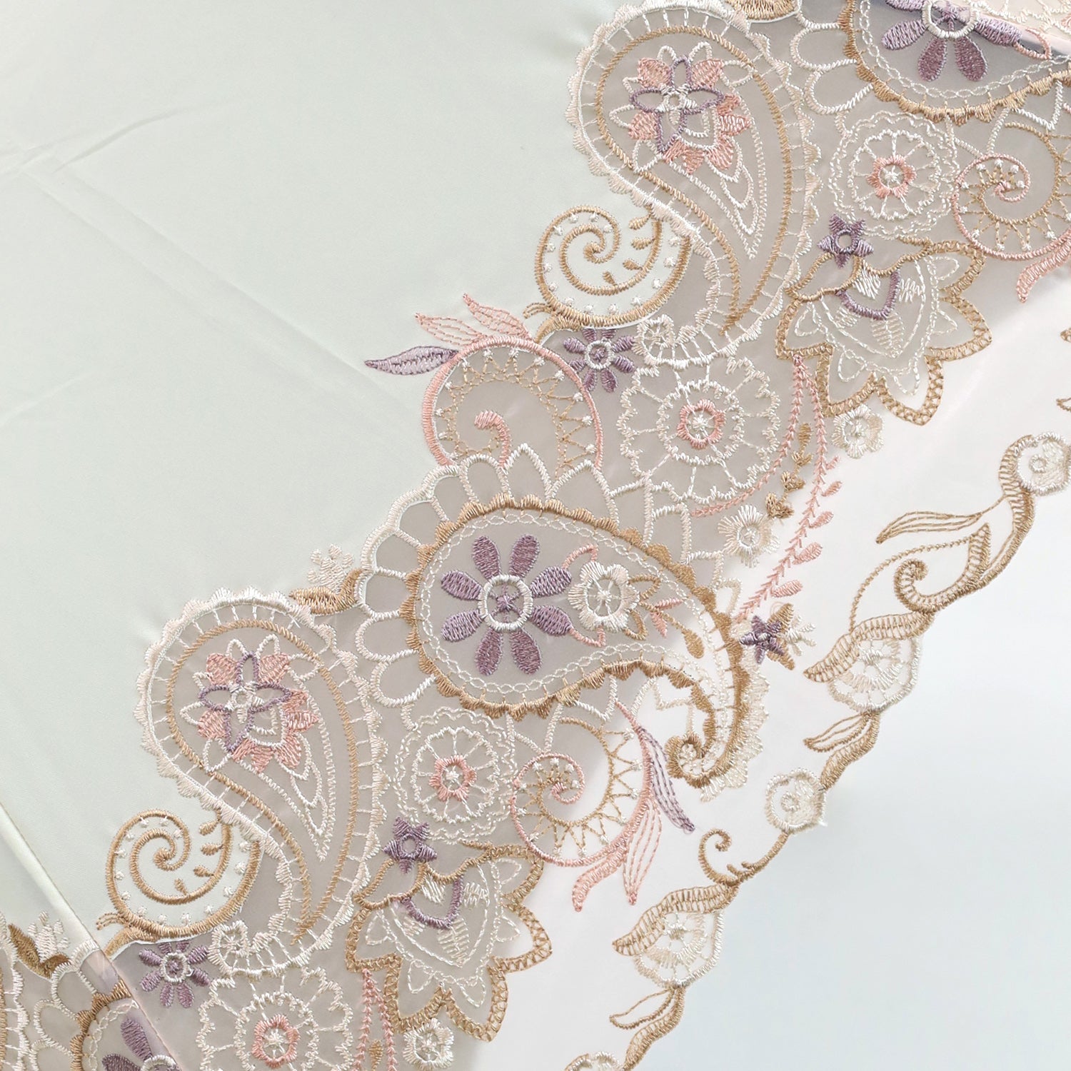 更紗ペーズリーオーガンジー カットワーク刺繍かわず張り 晴雨兼用ショート折日傘