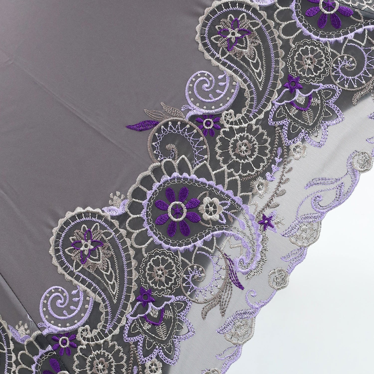 更紗ペーズリーオーガンジー カットワーク刺繍かわず張り 晴雨兼用ショート折日傘